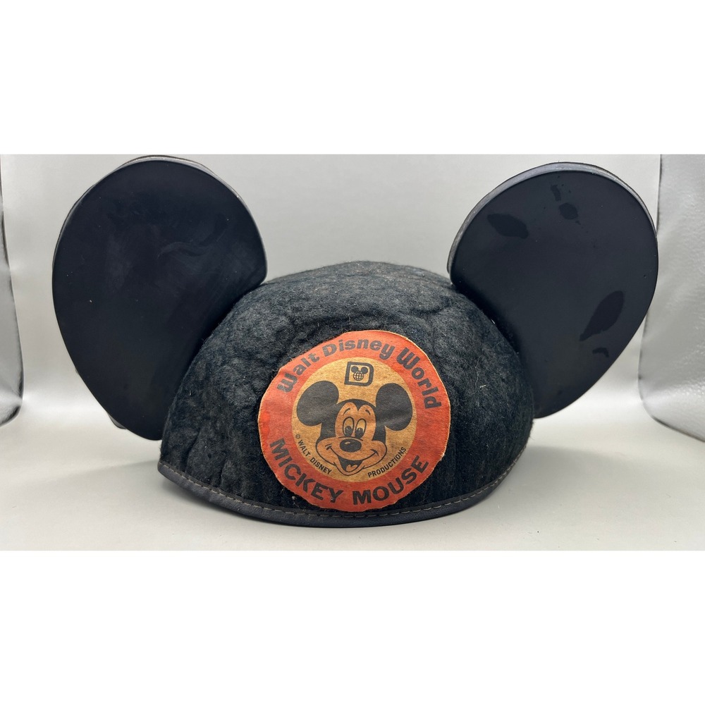 Vtg Walt Disney World Mickey Mouse Ears Felt Hat Cap Blackβ Retro Souvenir